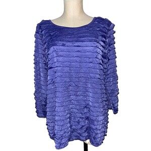 Bedford Fair Women’s All-Over Ruffled Knit Blouse Top size L Witchy Whimsigoth